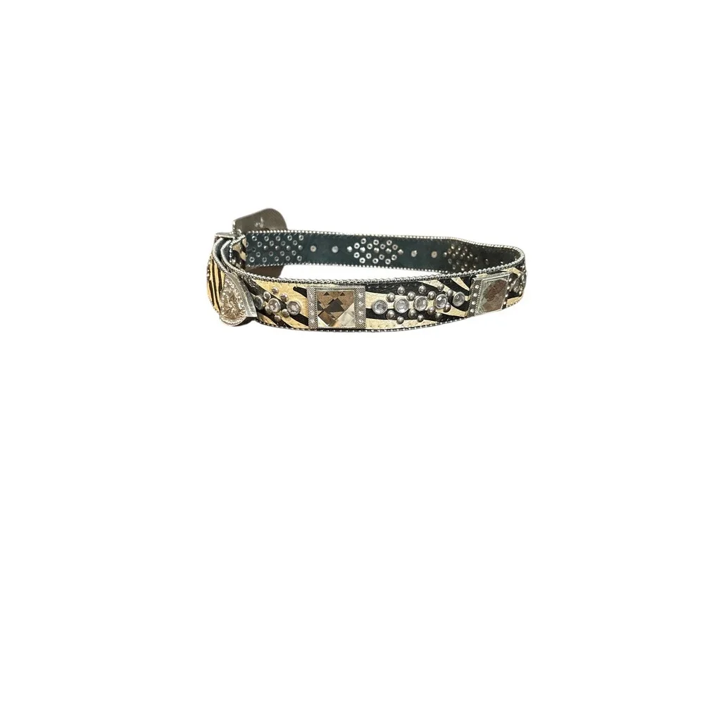 Y2K Zebra Print Rhinestone Western Belt Leather‎